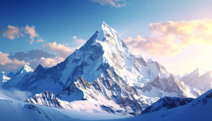 Obraz premium Majestic Snow-Capped Mountain Peak Under a Bright Blue Sky.