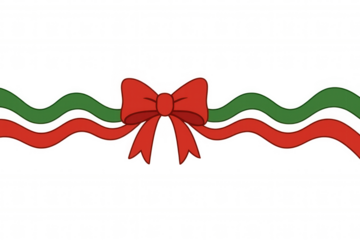 Red bow with green and red wavy ribbons symbolizing festive decoration and christmas spirit on transparent background