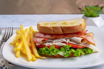 turkey blt sandwich with fries