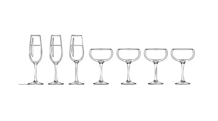 A collection of various empty and filled drinking glasses in a clean silhouette style