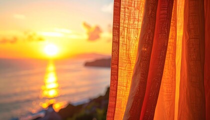 Fototapeta na wymiar Sunrise sea view from curtain