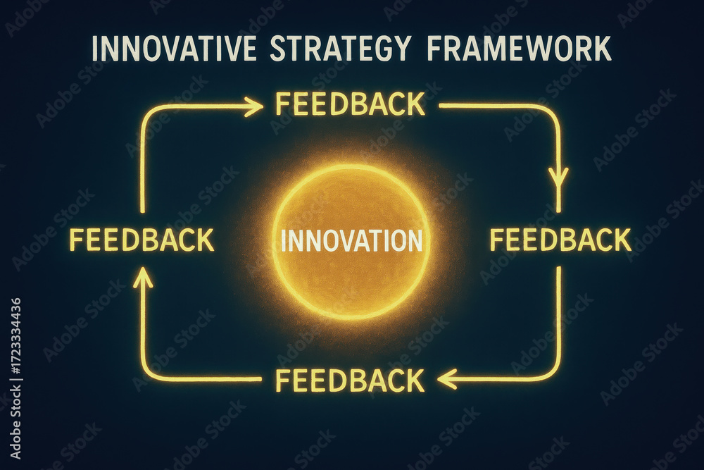 Poster innovative strategy framework highlights continuous feedback loop driving innovation in dynamic proc