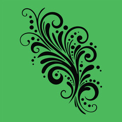 Black decorative swirl flourish with dots on green background