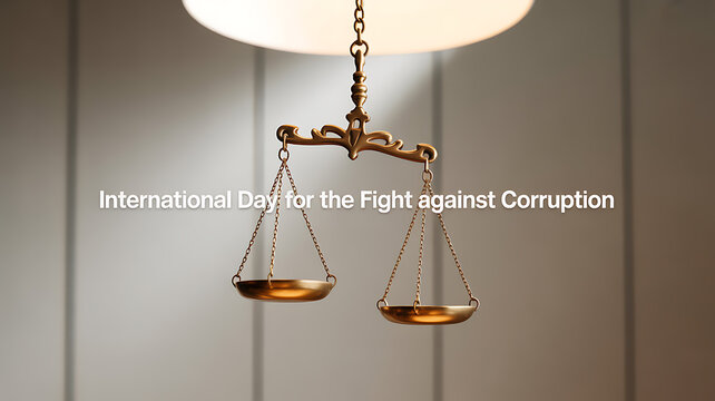 International Day for the Fight against Corruption with a golden scale symbolizing justice