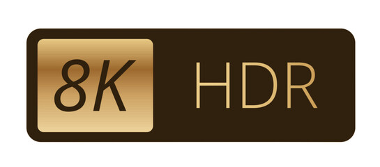 8k hdr icon: advanced display technology symbol with gold and black design.