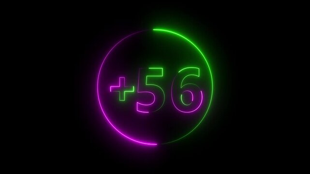 Abstract futuristic 56 timer. Glowing Neon Digits on the black background..