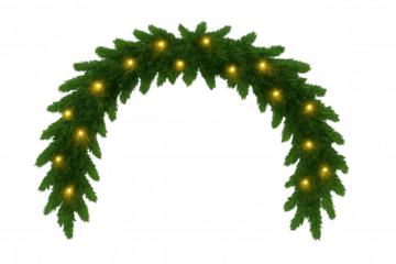Christmas garland arch with glowing yellow lights, creating a festive holiday decoration on transparent background