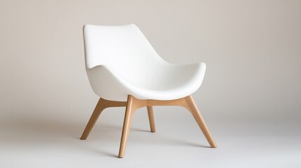 Modern White Leather Chair with Light Wood Legs on Neutral Background