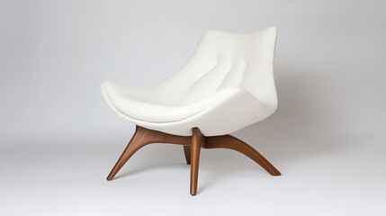 Modern White Lounge Chair with Unique Wooden Base