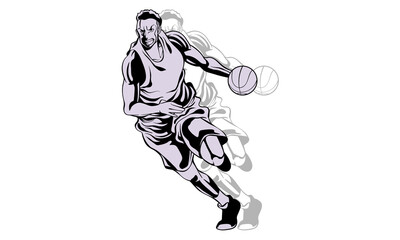 t-shirt design Dynamic basketball player in action dribbling ball metallic finish digital art isolated on transparent background