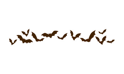 Mysterious glowing bats flying silhouette against dark night sky for halloween or spooky themes isolated on transparent background