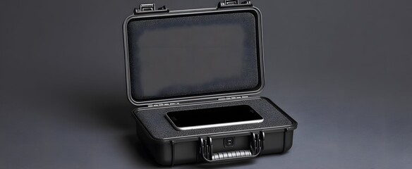 The protective case ensures safe transport of electronic devices.