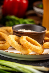 Crispy onion rings with dipping sauce
