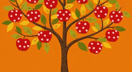 Apple Tree with Red Fruit and White Dots