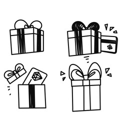 hand drawn doodle gift box and card illustration icon