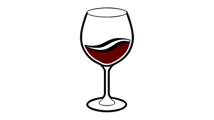 Illustration of a wine glass filled with red wine showing the liquid line and the glass stem base on transparent background silhouette