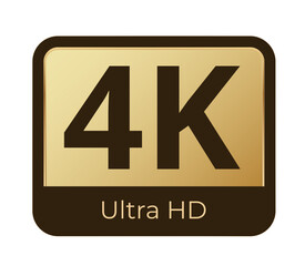 4k ultra hd icon: high-resolution display label with gold and black design.