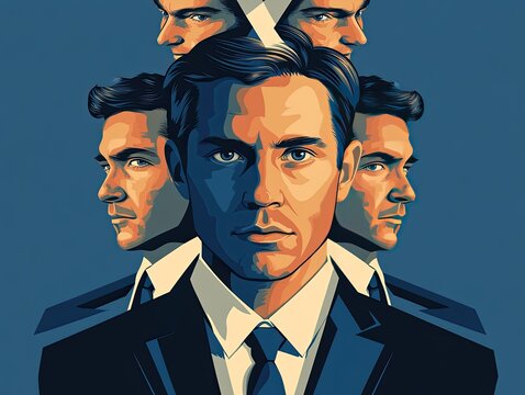 Multi-layered portrait of a man in a suit, a visual representation of multiplicity or identity