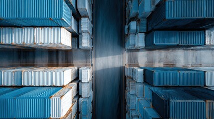 facility. An aerial view of geometric shipping containers forming an abstract industrial landscape. safety posters.