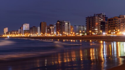 Obraz premium Night Urban Landscapes: City Skyline Lights, River Reflections & Panoramic Cityscape Views