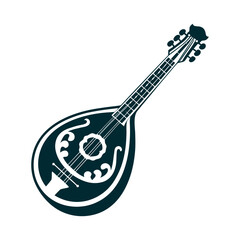 Bouzouki Vector Illustration: Greek String Instrument Bouzouki Long-necked string instrument with rounded body and fret details in metallic bronze