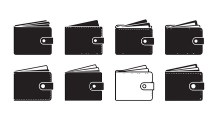 Collection of various wallet icons in a clean silhouette style