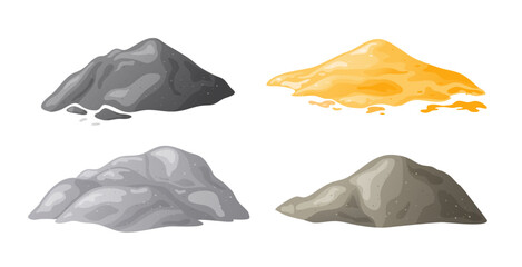 Piles of sand, gravel, cement, Building material heaps. Perfect for building site concepts. Vector illustration isolated on white background