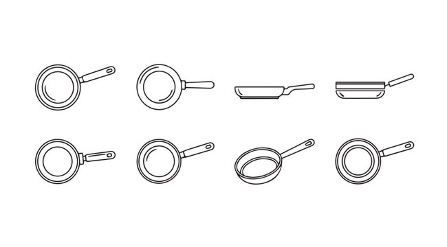 Collection of frying pan illustrations in a distinctive silhouette style