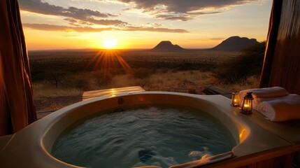 Sunset Hot Tub Luxury in African Savanna