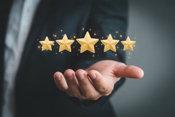 Businessman Offering Five Star Rating, Customer Satisfaction, Positive Review, Feedback Concept, Appreciation