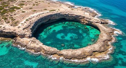 Coastal Sinkhole Turquoise Water Aerial View