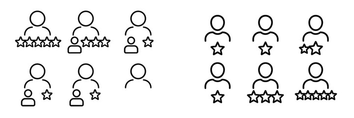 User ratings and reviews illustrated with simple icons representing people and stars at a neutral background
