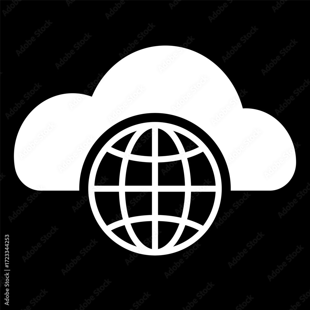 Poster cloud network icon. global access symbol. internet service vector. world wide data.