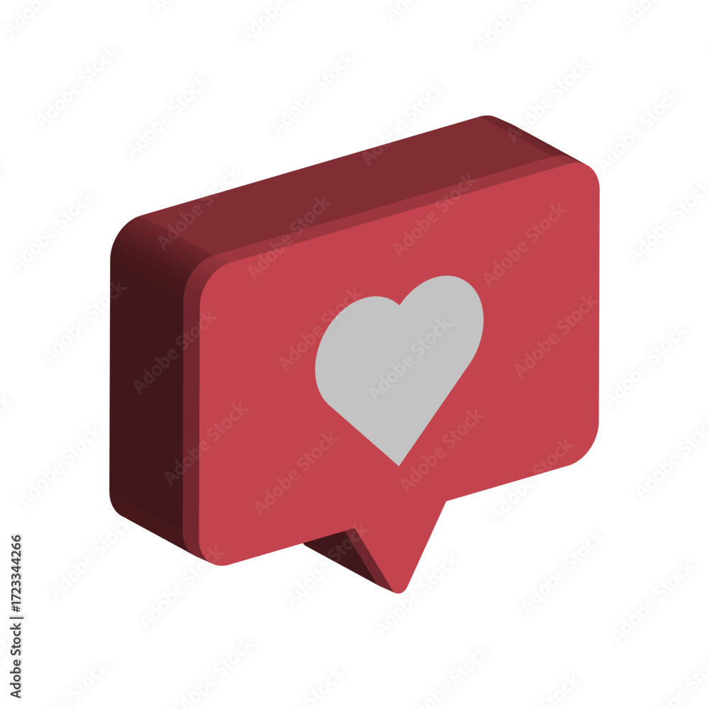 Poster isometric heart icon. social media symbol. like notification button. vector three dimensional shape.