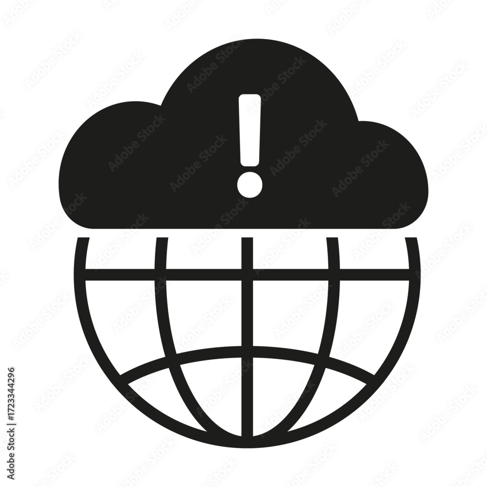 Poster cloud error icon. global warning symbol. network outage vector. internet failure alert.