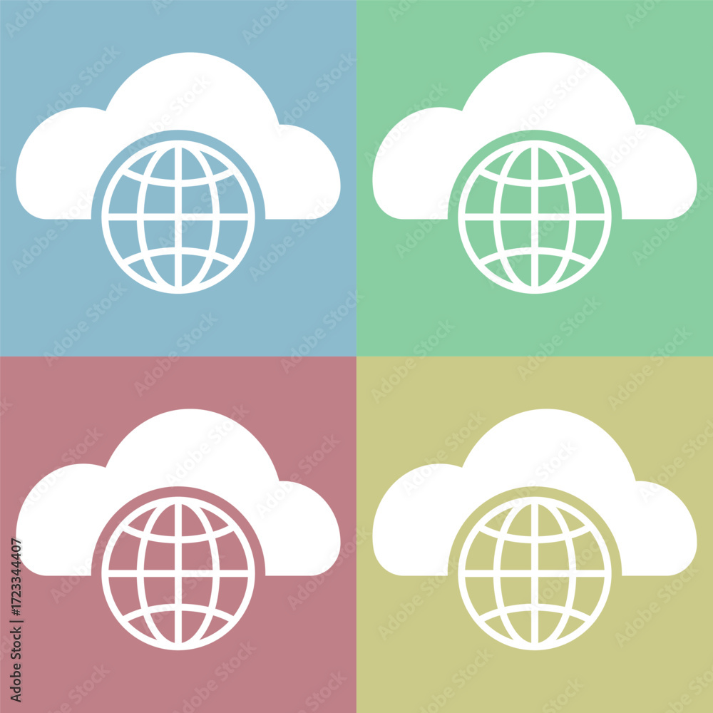 Poster global cloud computing. internet network icons. world grid symbol. web data vector.