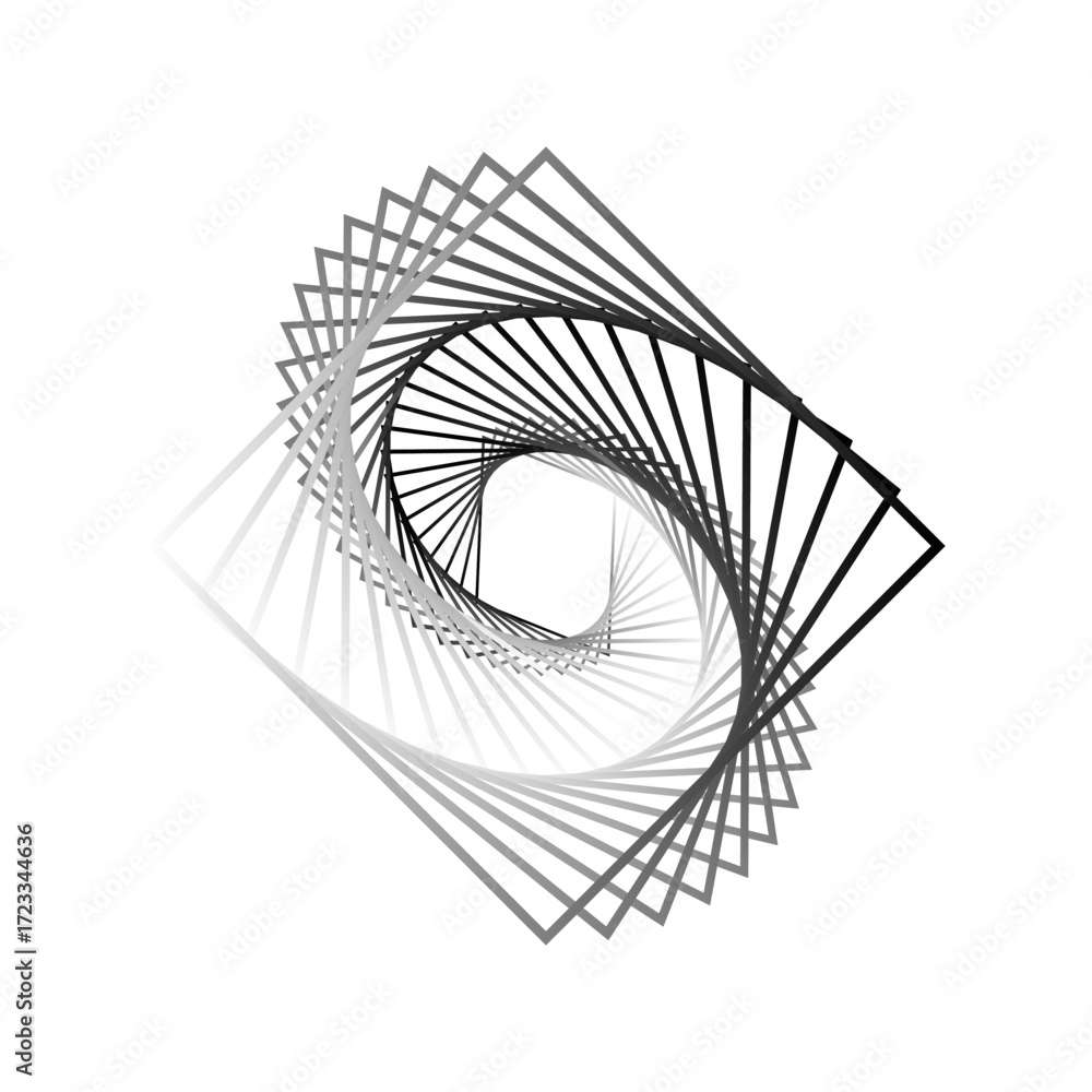 Poster abstract square spiral. geometric vector shape. optical rotation graphic. distorted perspective illu