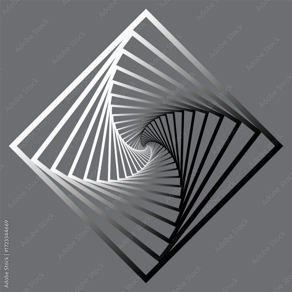Poster abstract twisted square. geometric spiral shape. optical rotation graphic. vector distortion illustr