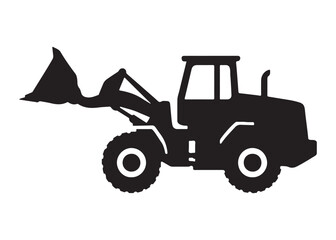 loader logo silhouette vector, tractor loader silhouette vector illustration, construction excavator silhouette vector, heavy construction machine loader logo silhouettes vector on white background