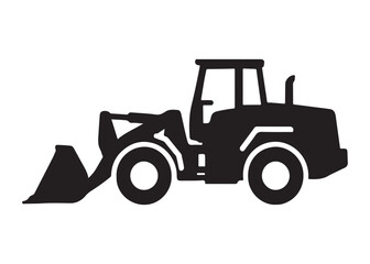 Naklejka premium loader logo silhouette vector, tractor loader silhouette vector illustration, construction excavator silhouette vector, heavy construction machine loader logo silhouettes vector on white background