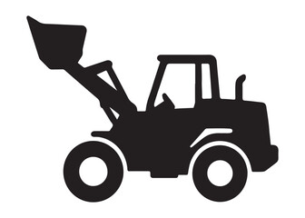 loader logo silhouette vector, tractor loader silhouette vector illustration, construction excavator silhouette vector, heavy construction machine loader logo silhouettes vector on white background