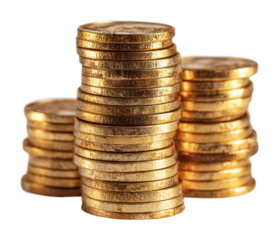Collecting golden coins business setup display wealth isolated on transparent background
