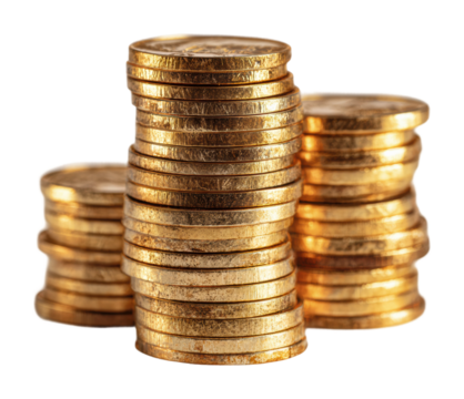 Collecting golden coins business setup display wealth isolated on transparent background