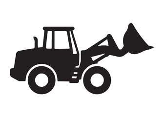 loader logo silhouette vector, tractor loader silhouette vector illustration, construction excavator silhouette vector, heavy construction machine loader logo silhouettes vector on white background