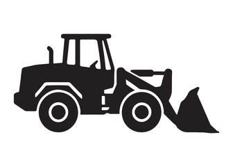 loader logo silhouette vector, tractor loader silhouette vector illustration, construction excavator silhouette vector, heavy construction machine loader logo silhouettes vector on white background