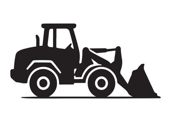 Naklejka premium loader logo silhouette vector, tractor loader silhouette vector illustration, construction excavator silhouette vector, heavy construction machine loader logo silhouettes vector on white background
