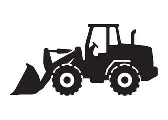 loader logo silhouette vector, tractor loader silhouette vector illustration, construction excavator silhouette vector, heavy construction machine loader logo silhouettes vector on white background