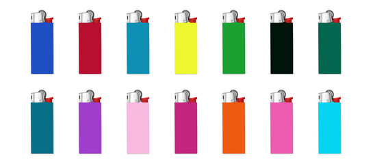 Collection of disposable lighters in multiple colors. Vibrant and modern design, minimal layout, useful for creative projects, decorative art, or lifestyle concepts.
