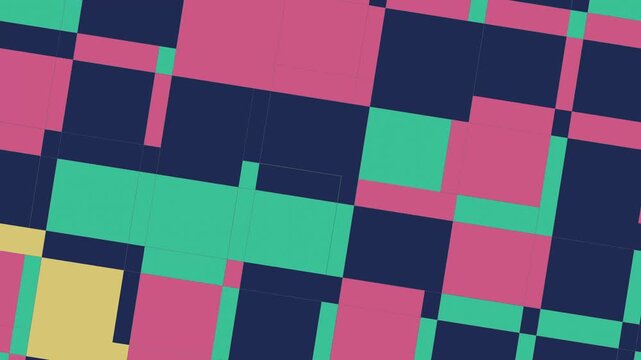 Animation of colorful geometric squares, abstract retro pattern in pink, yellow and green tones