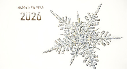 Close-up of a snowflake with 'happy new year 2026' text